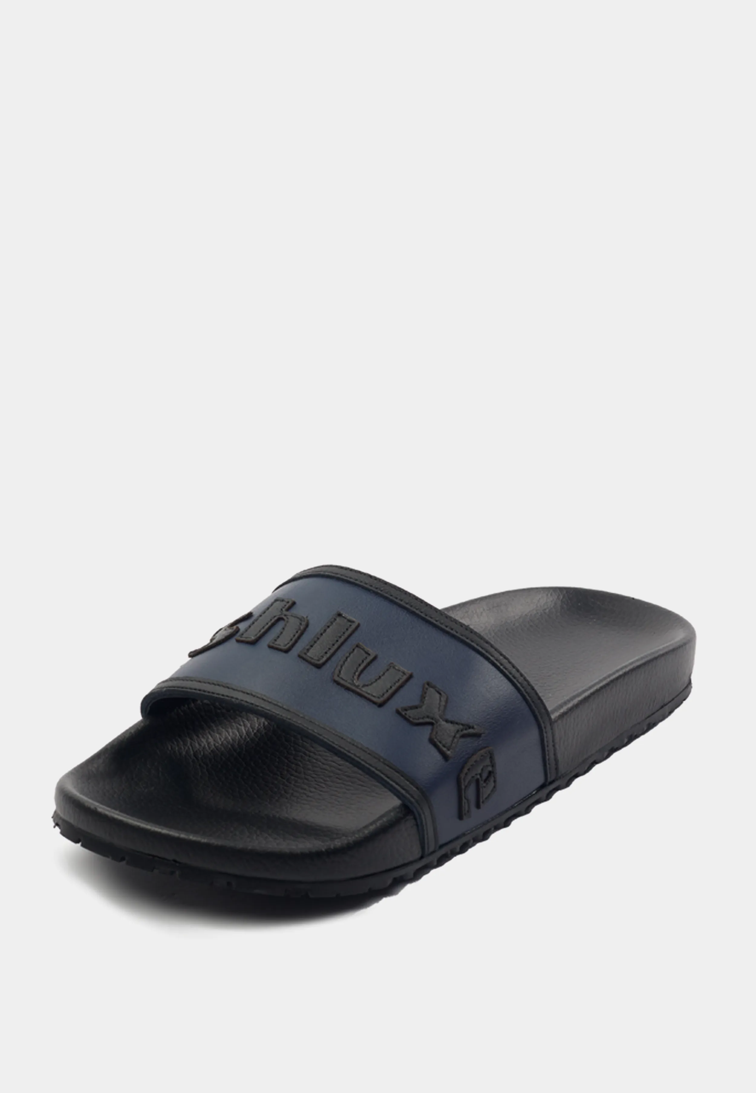 Ashluxe Gestickte Leder-Slides - Blau