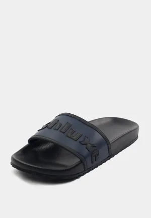 Ashluxe Gestickte Leder-Slides - Blau