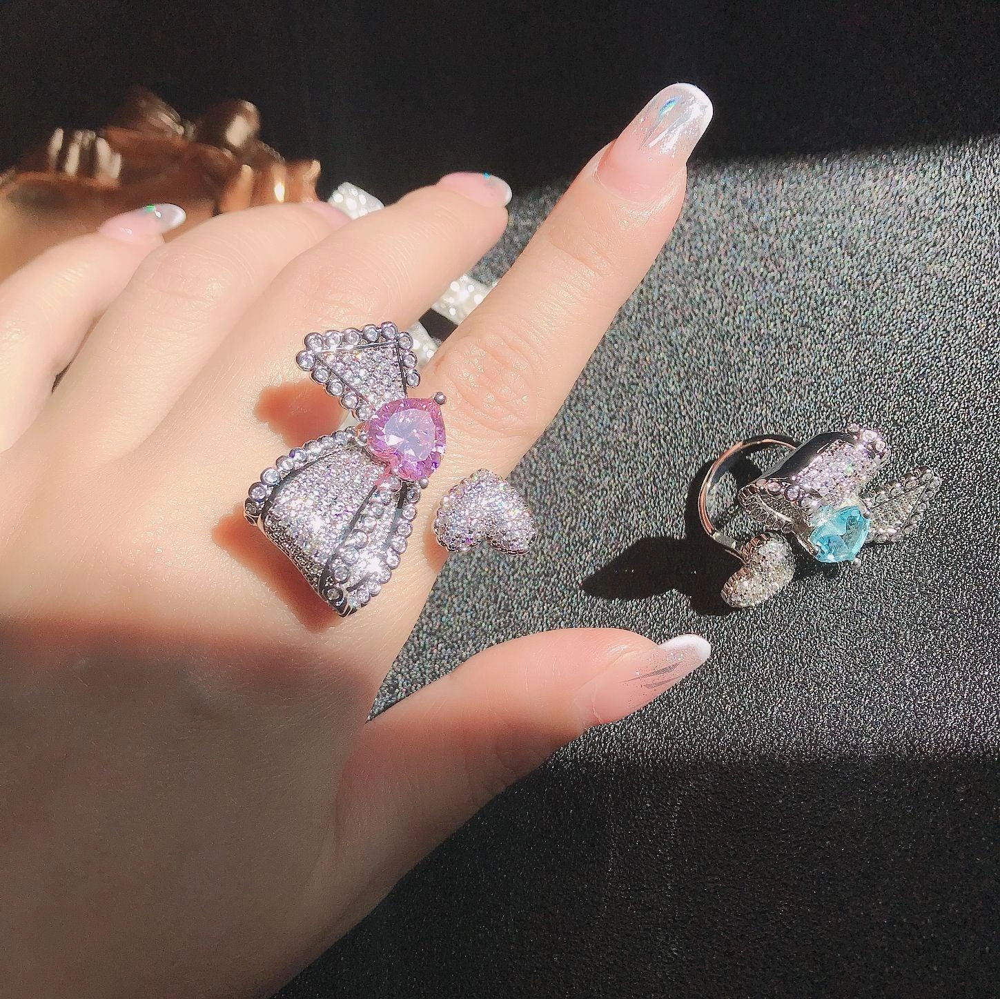 Asymmetrical Design Ring Micro - Studded Zirconium Butterfly Ring For Women