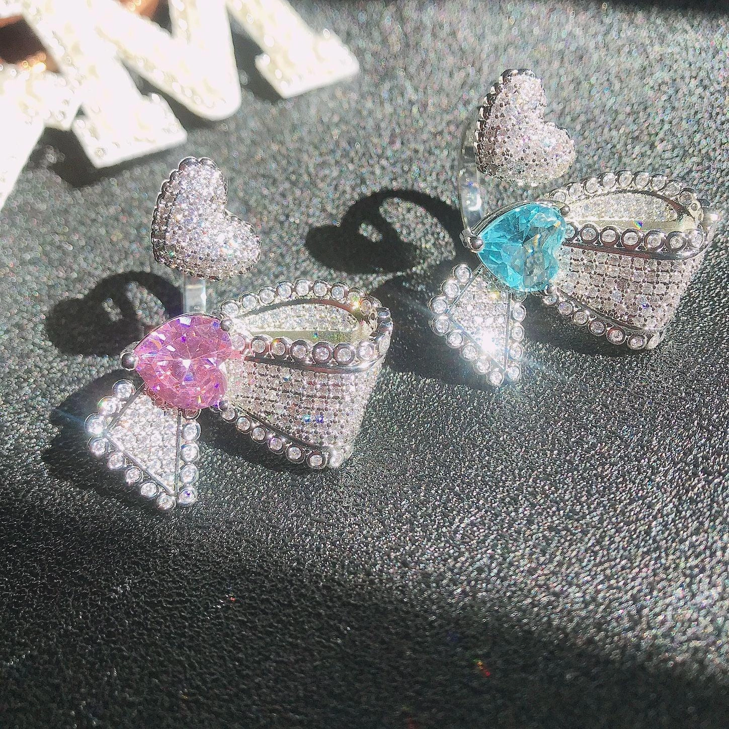 Asymmetrical Design Ring Micro - Studded Zirconium Butterfly Ring For Women