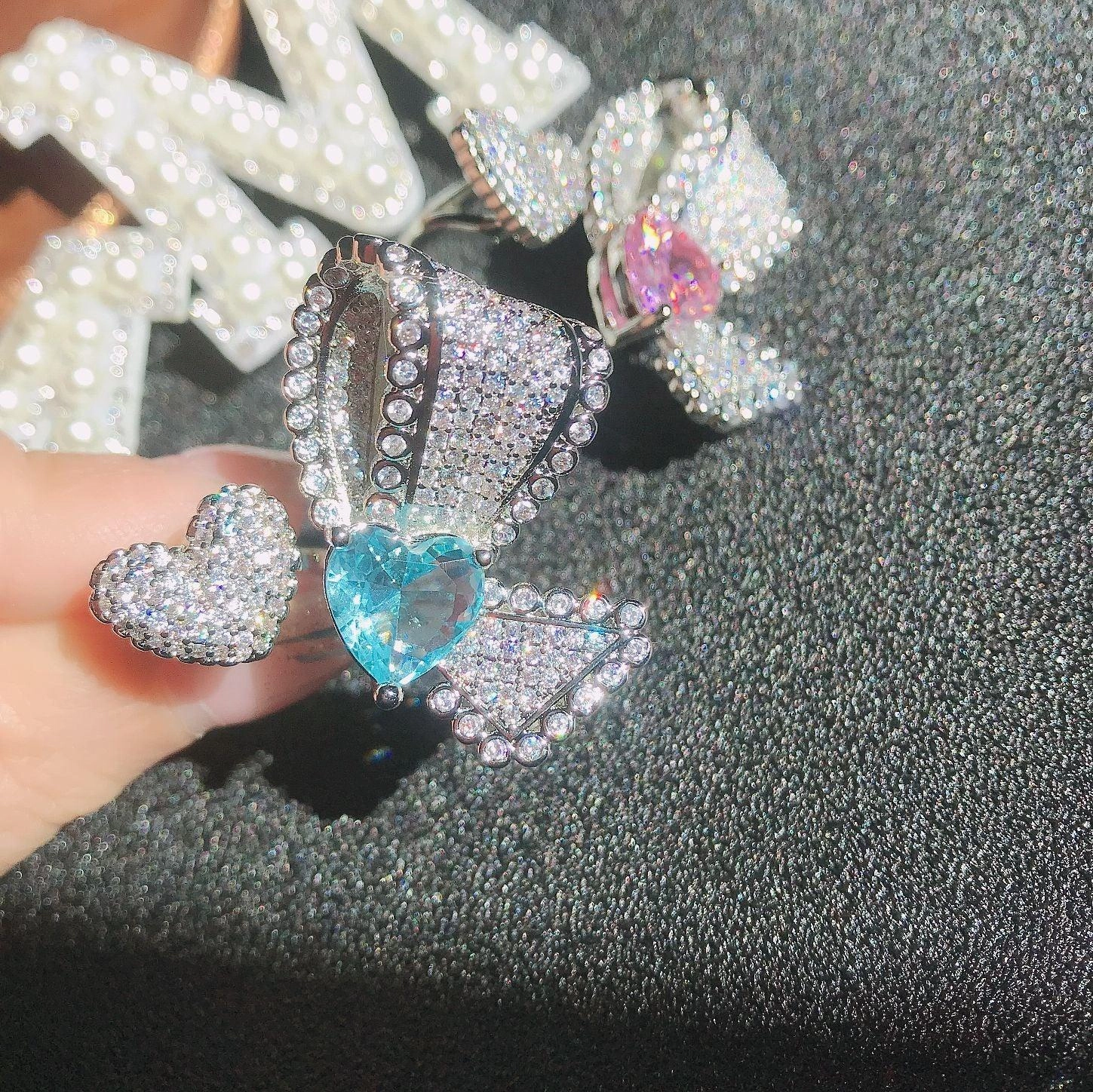 Asymmetrical Design Ring Micro - Studded Zirconium Butterfly Ring For Women