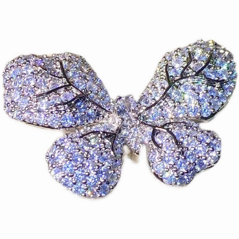 Atmospheric Diamond Temperament Female Group Inset Zircon Butterfly Opening Ring Jewelry