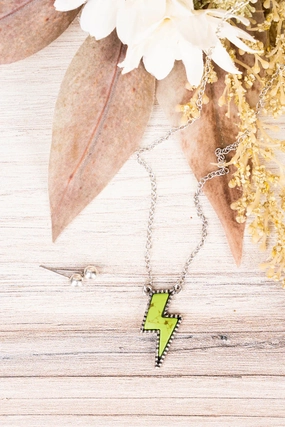Avocado Green Addyston Bolt Necklace and Earring Set texture-rose-gold  