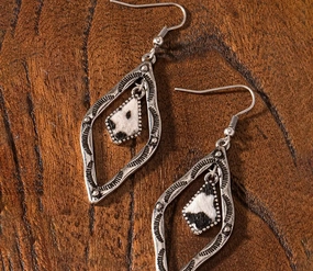 Aztec Dangle Cowhide Earrings texture-rose-gold  