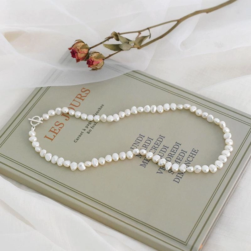 Baroque Pearl Necklace 925 Silver OT Buckle Female
