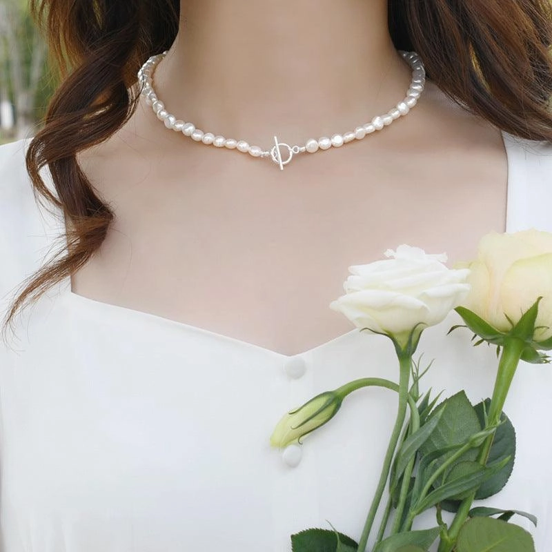 Baroque Pearl Necklace 925 Silver OT Buckle Female