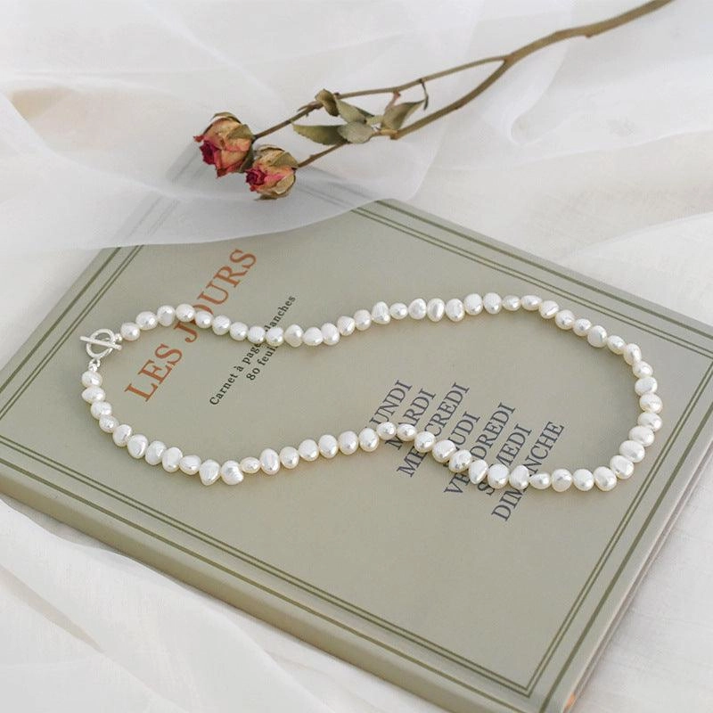 Baroque Pearl Necklace 925 Silver OT Buckle Female