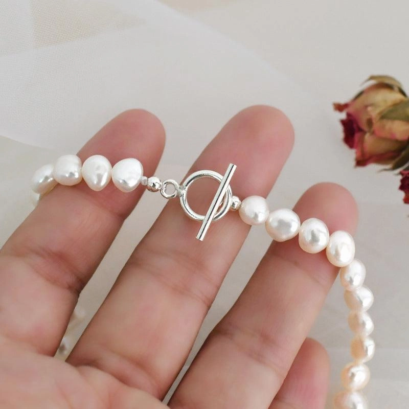 Baroque Pearl Necklace 925 Silver OT Buckle Female