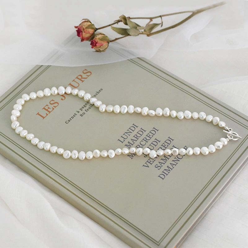 Baroque Pearl Necklace 925 Silver OT Buckle Female