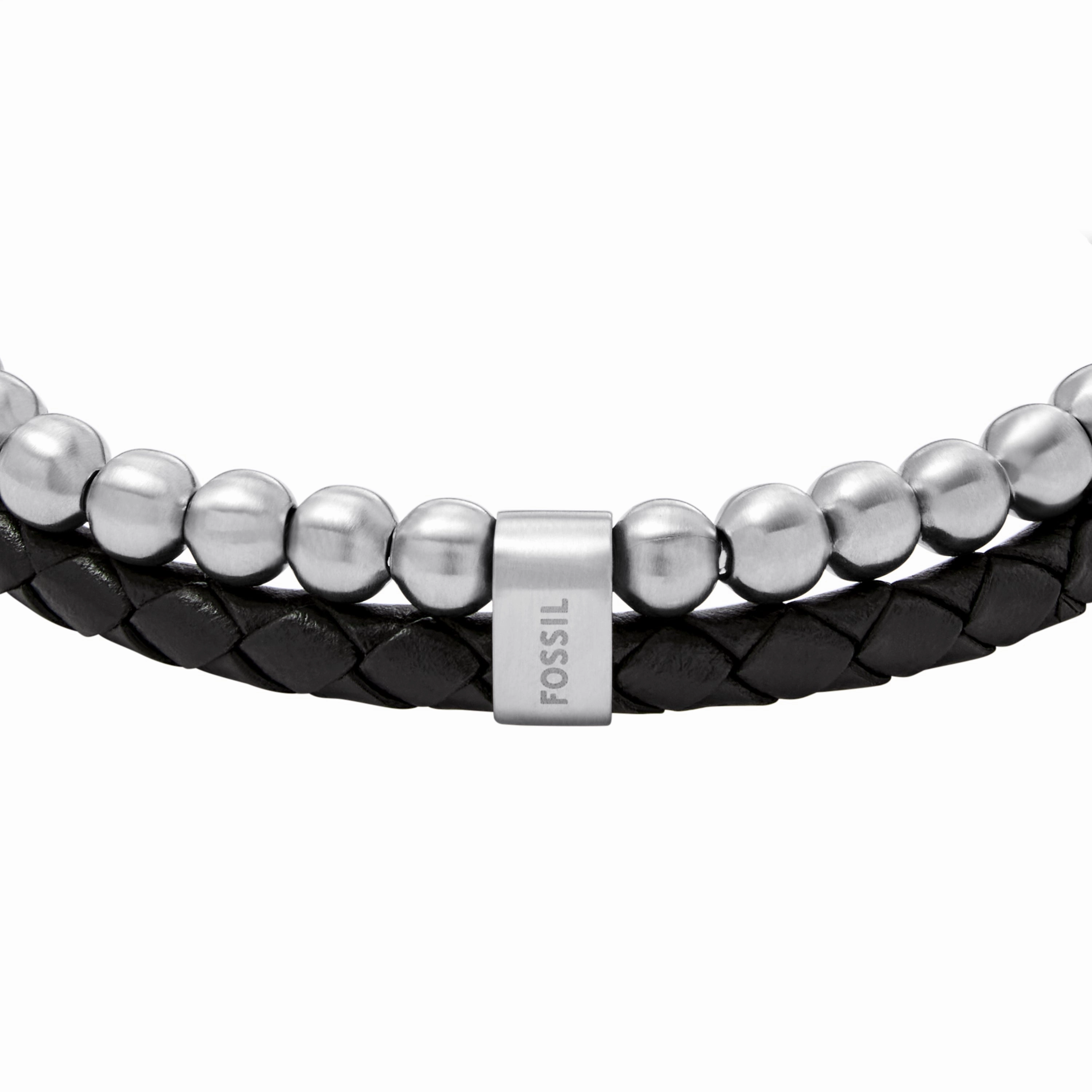 Beads Black Leather Multi-Strand Bracelet
