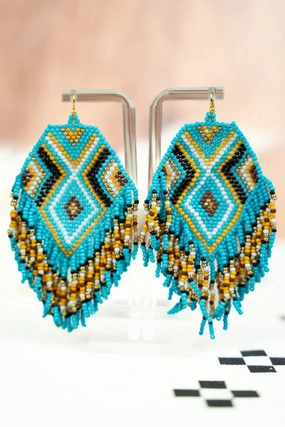 Big River Canyon Turquoise Seed Bead Fringe Earrings texture-rose-gold  