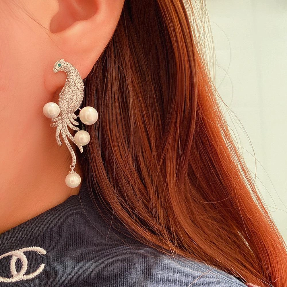 Bird Pearl Tassel Stud Earrings Simple And Versatile 