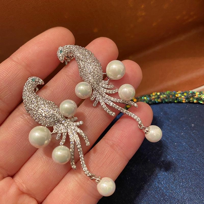 Bird Pearl Tassel Stud Earrings Simple And Versatile