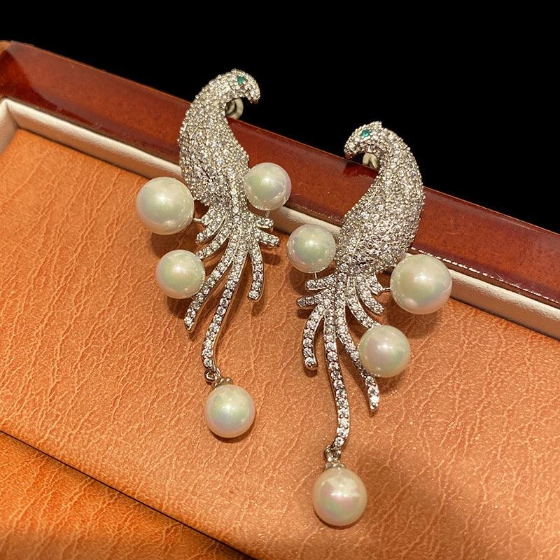 Bird Pearl Tassel Stud Earrings Simple And Versatile