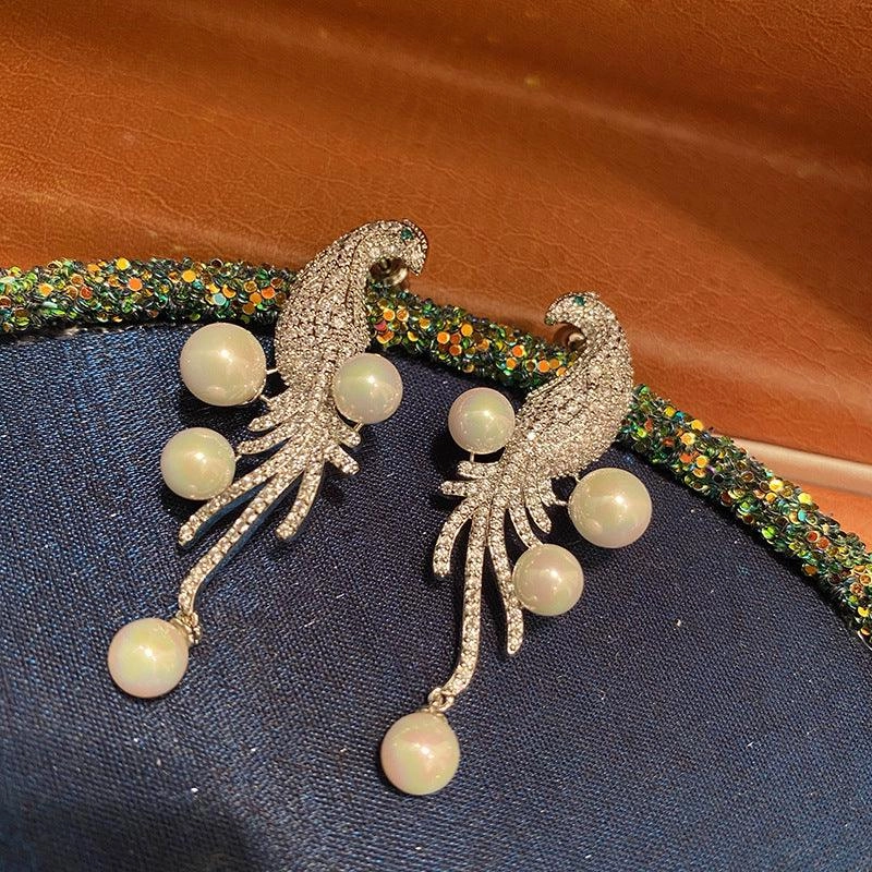 Bird Pearl Tassel Stud Earrings Simple And Versatile