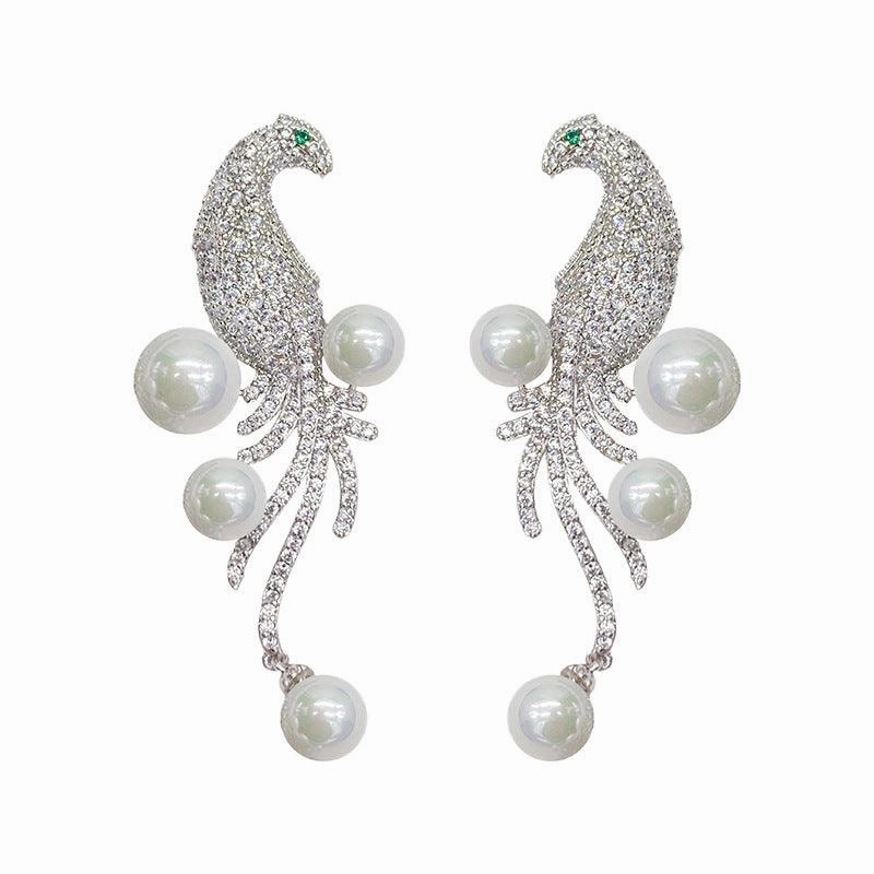 Bird Pearl Tassel Stud Earrings Simple And Versatile