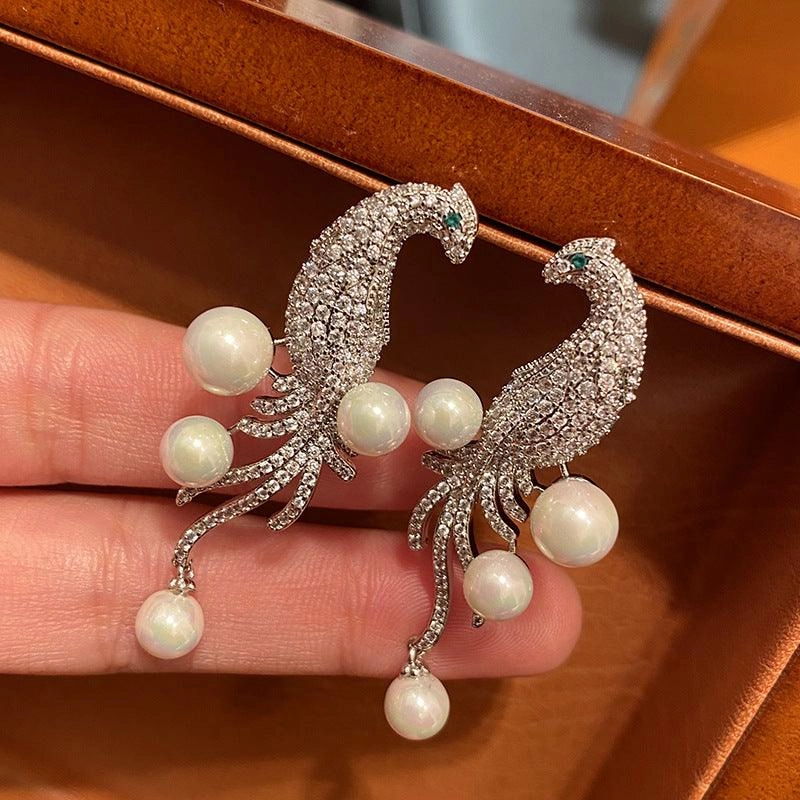 Bird Pearl Tassel Stud Earrings Simple And Versatile