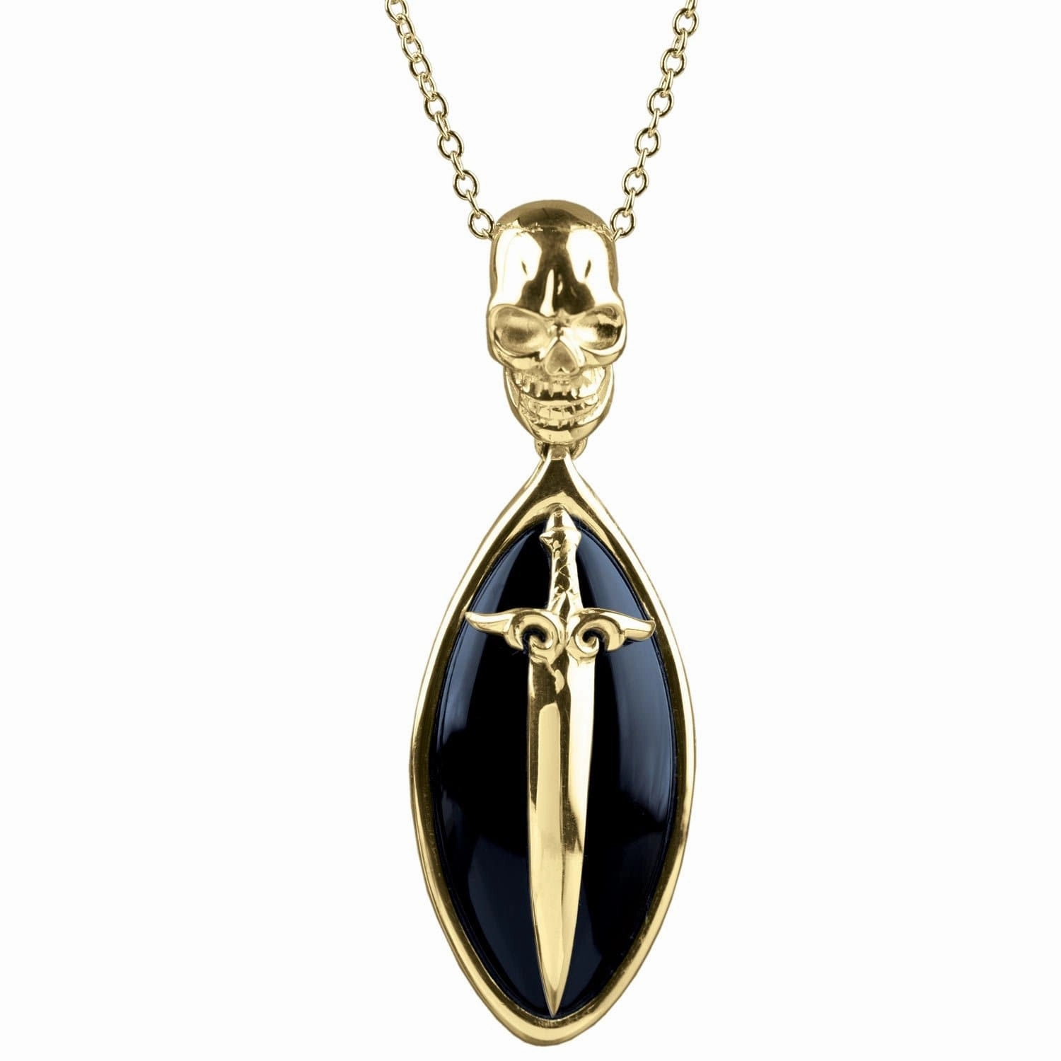 Black Agate Skull Gold Pendant 