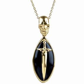Black Agate Skull Gold Pendant 