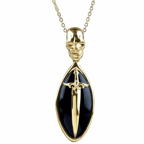 Black Agate Skull Gold Pendant 