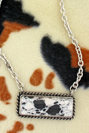 Black & White Marbled Stone Bar Necklace texture-rose-gold  