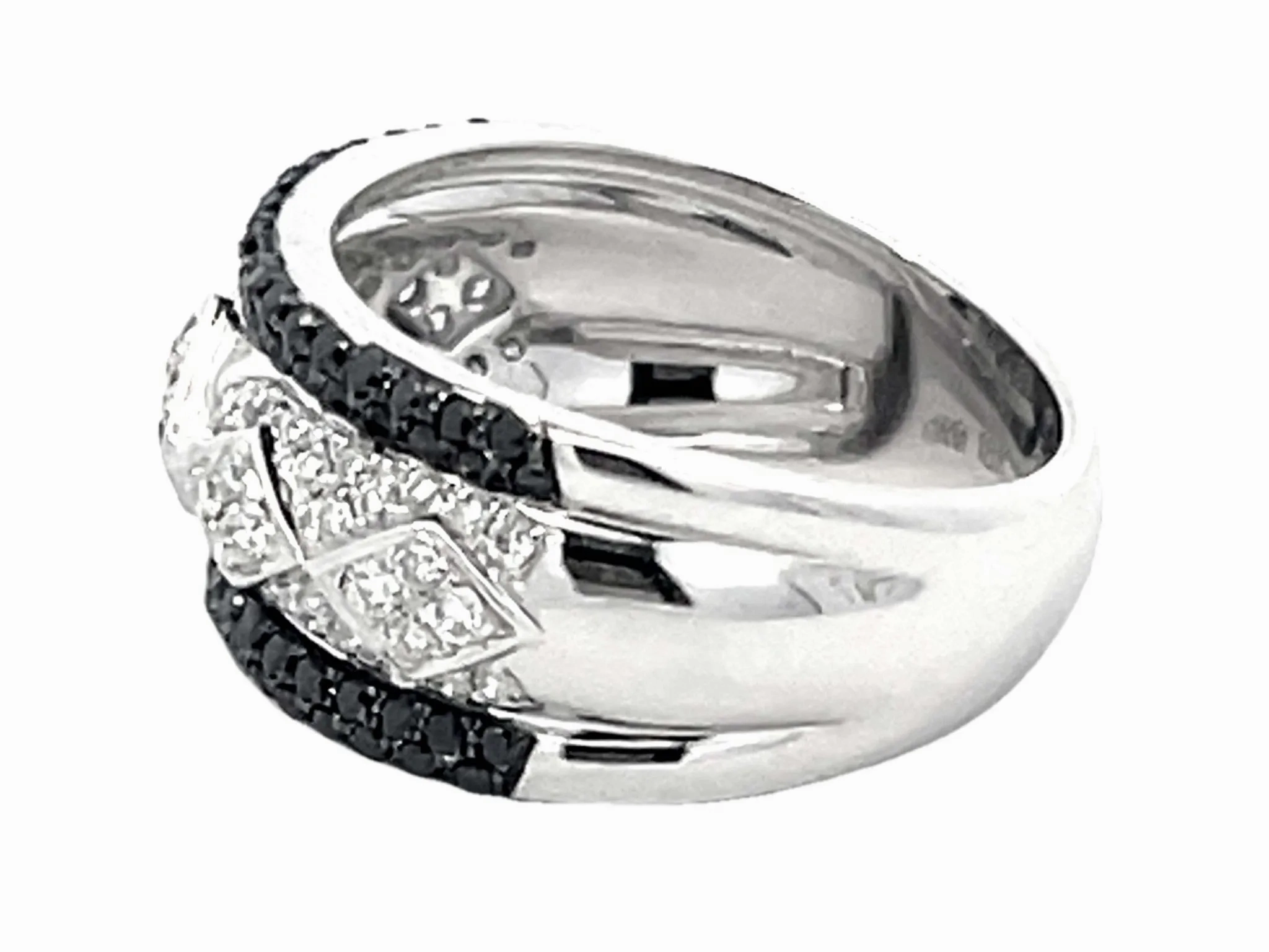 Black and White Diamond Wide Band Ring 18k White Gold