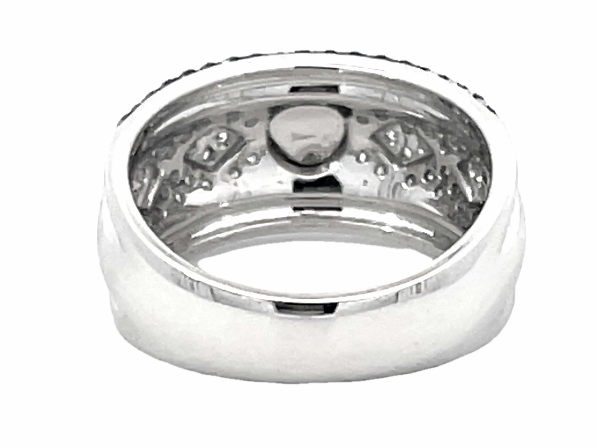 Black and White Diamond Wide Band Ring 18k White Gold
