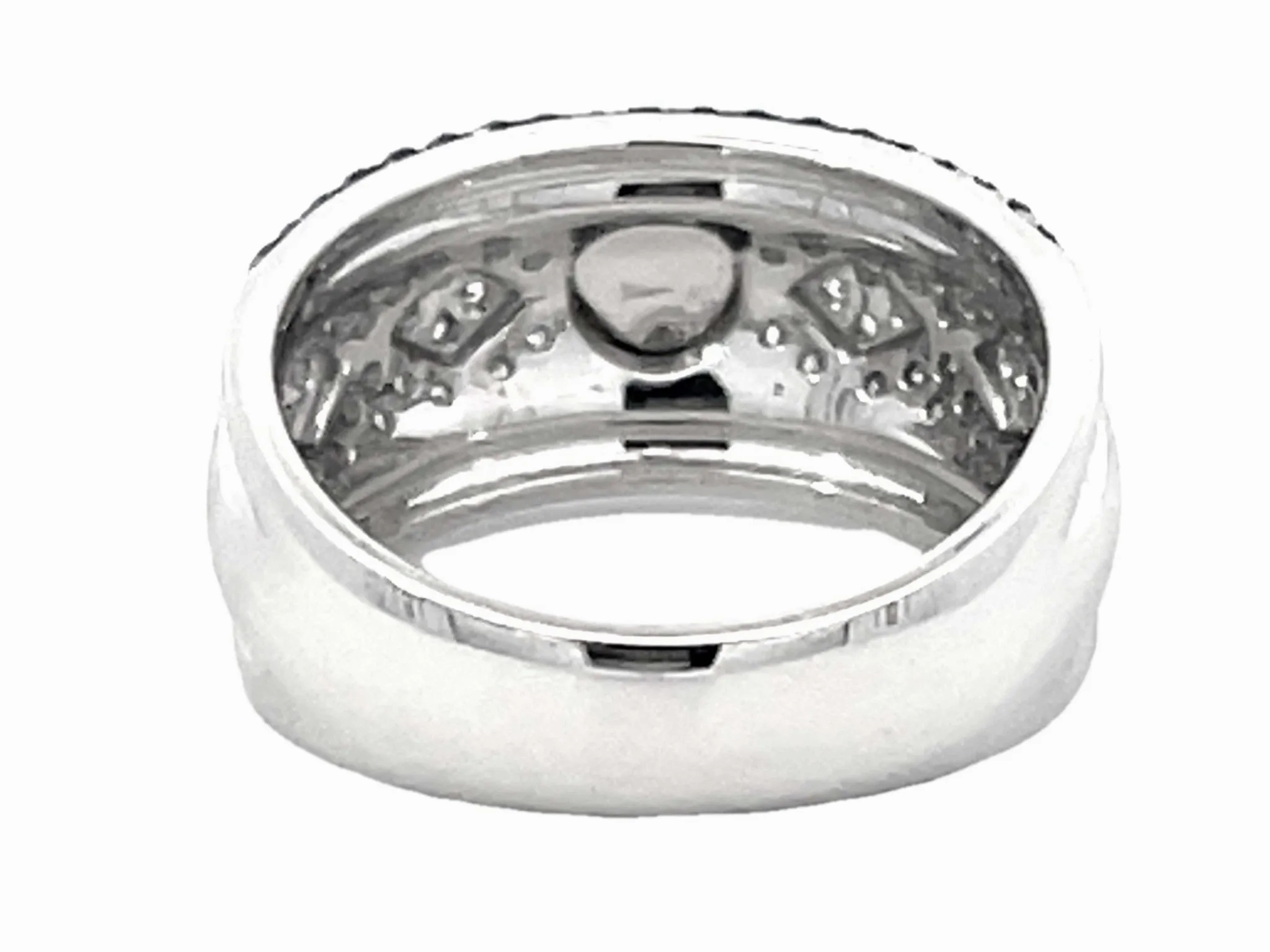 Black and White Diamond Wide Band Ring 18k White Gold