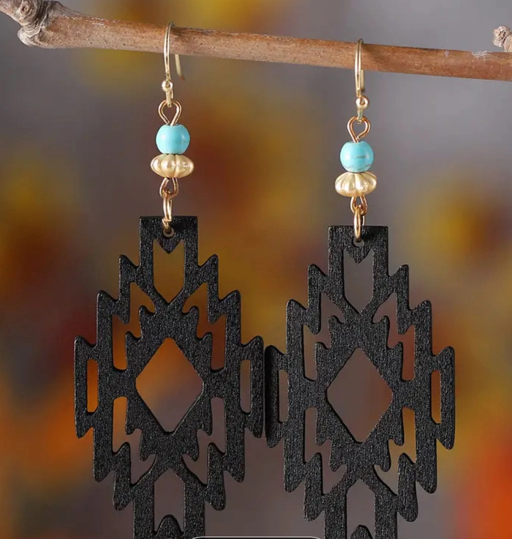 Black Aztec Earrings texture-rose-gold  