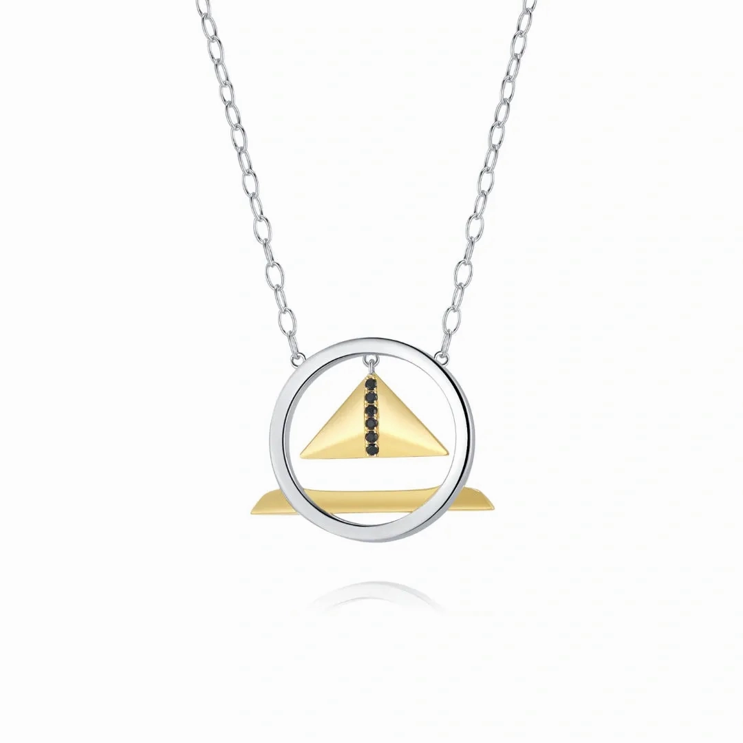 Black Cubic Zirconia Diamond Triangle Pendant Necklace Multiple Perspectives collection Designed by Alexandra Baltazar