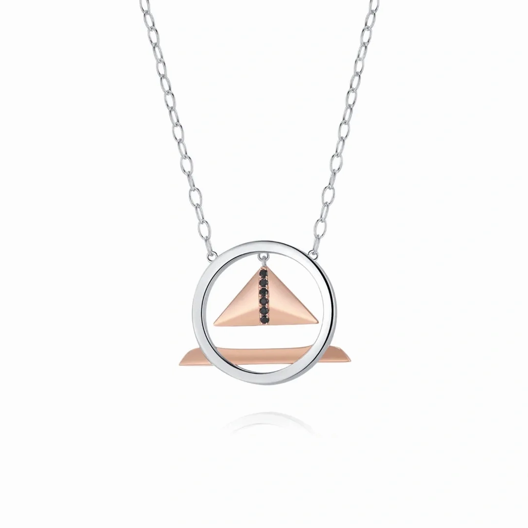 Black Cubic Zirconia Diamond Triangle Pendant Necklace Multiple Perspectives collection Designed by Alexandra Baltazar