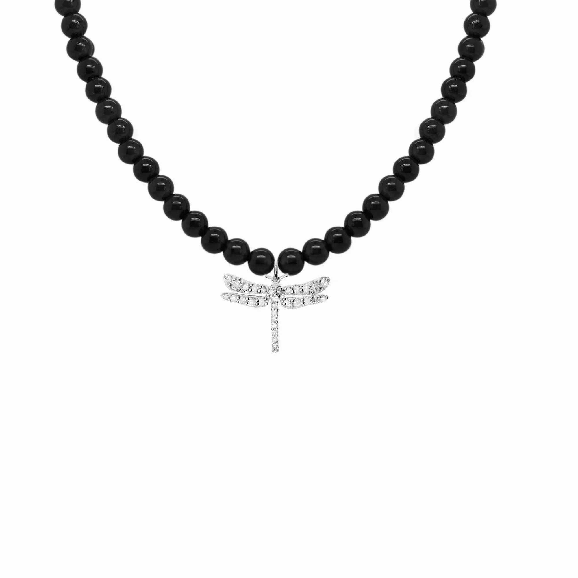 Black Dragonfly Silver Necklace w. Onyx &amp; Diamond