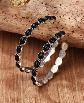 Black Stone Hoop Earrings texture-rose-gold  