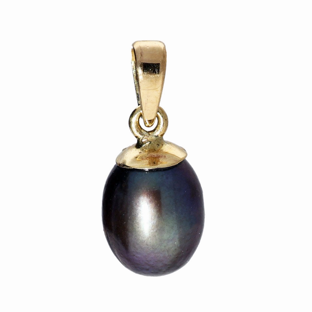Black Teardrop Freshwater Pearl 9ct Yellow Gold Pendant