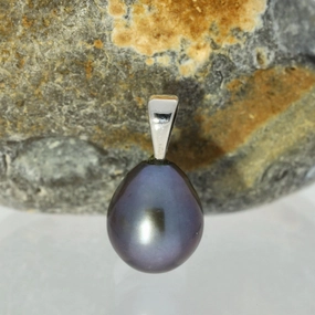 Black Teardrop Freshwater Pearl Silver Pendant - Blue texture-pearl  