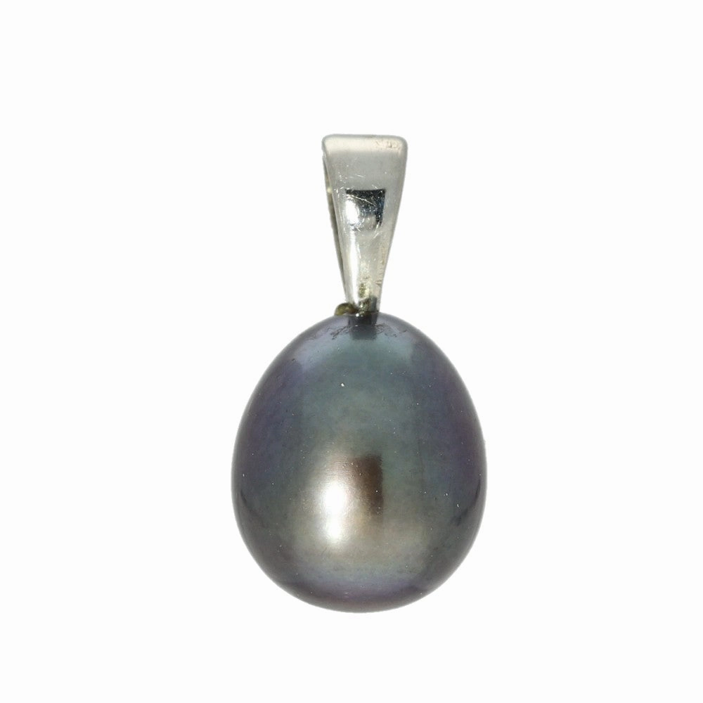 Black Teardrop Freshwater Pearl Silver Pendant - Grey