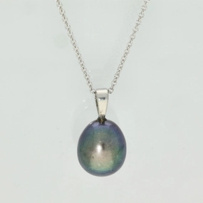 Black Teardrop Freshwater Pearl Silver Pendant - Peacock texture-pearl  