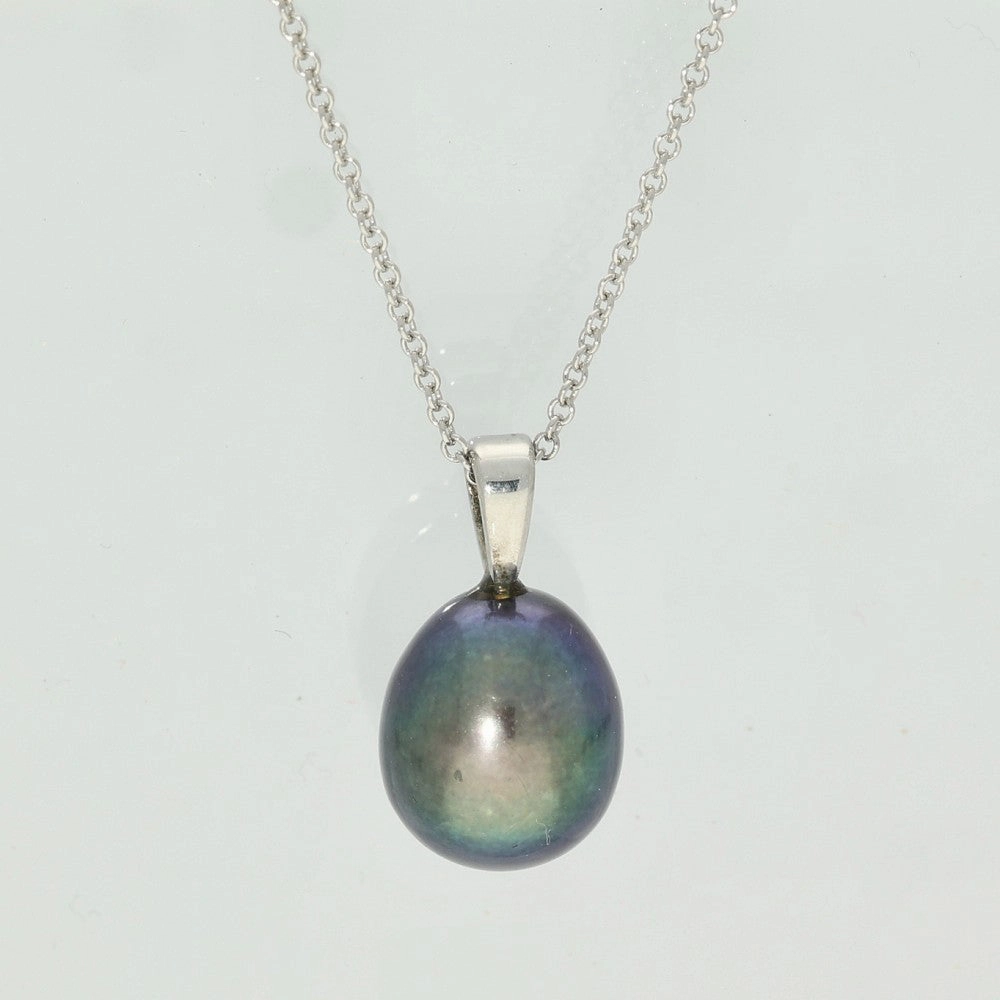 Black Teardrop Freshwater Pearl Silver Pendant - Peacock texture-pearl  