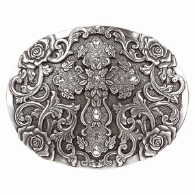 Blazin Roxx Scrolling Vine Cross Belt Buckle texture-rose-gold  