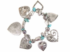 Blazin Roxx Western Turquoise & Silver Heart Charm Bracelet texture-rose-gold  
