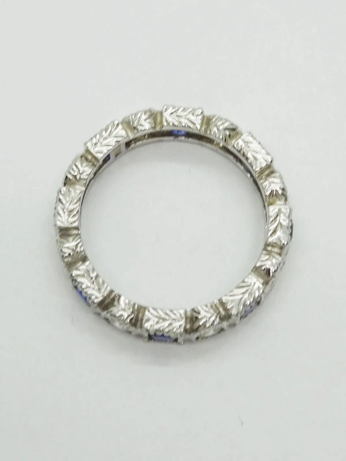 Blue Sapphire &amp; CZ Sterling Silver Eternity Band Ring Size 6