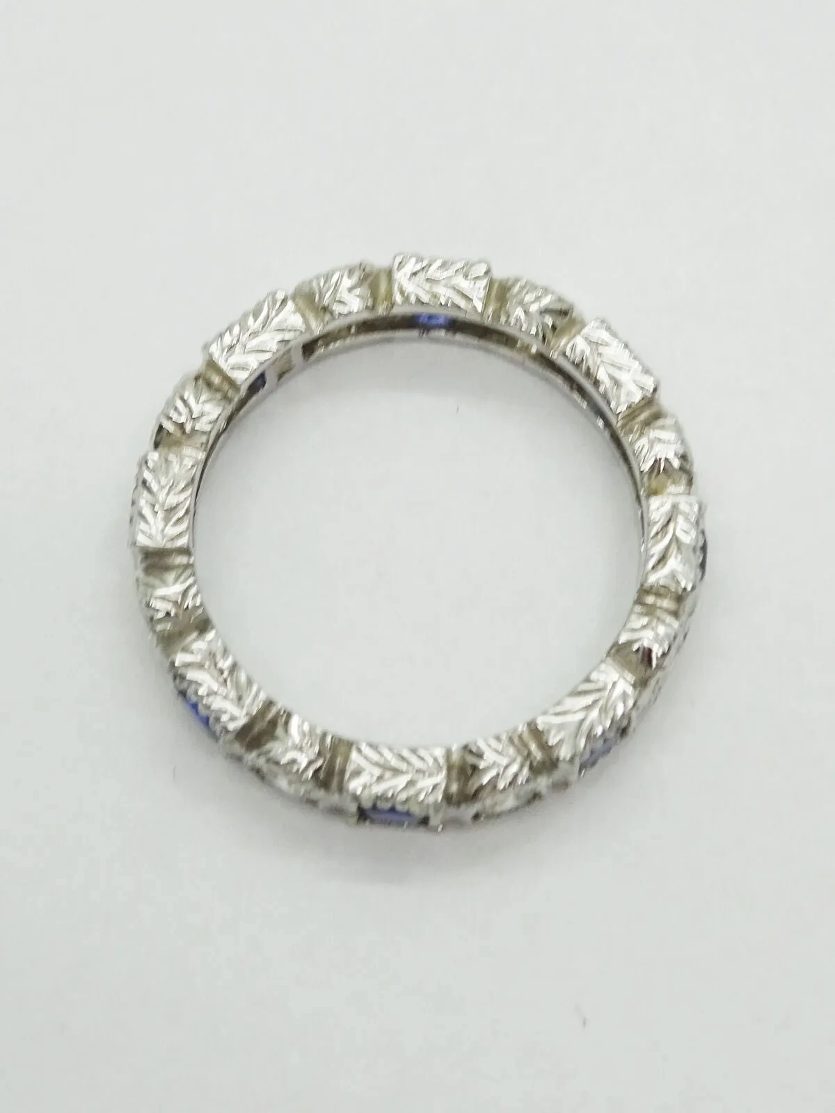 Blue Sapphire &amp; CZ Sterling Silver Eternity Band Ring Size 6