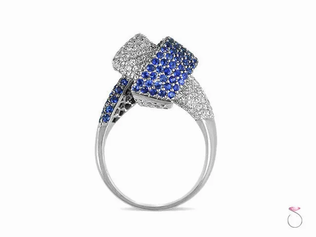 Blue Sapphire &amp; Diamond Knot Ring 2.00ct Pave' set in 18K