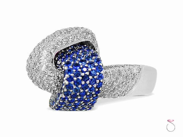 Blue Sapphire &amp; Diamond Knot Ring 2.00ct Pave' set in 18K