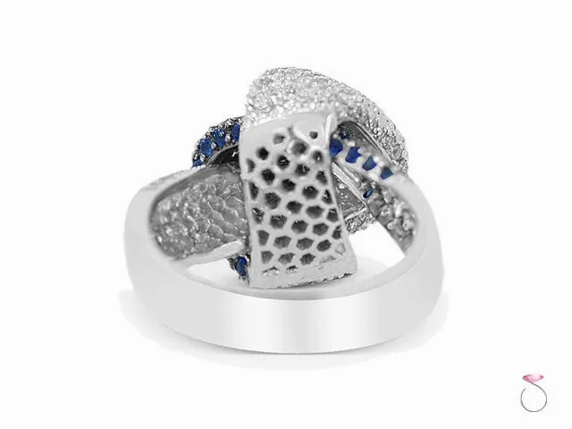 Blue Sapphire &amp; Diamond Knot Ring 2.00ct Pave' set in 18K