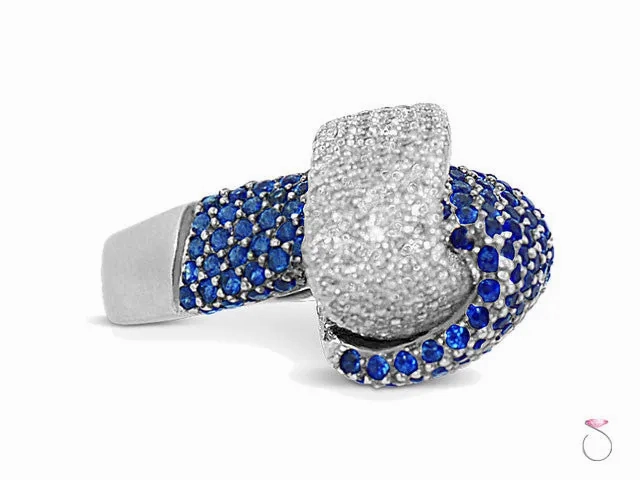 Blue Sapphire &amp; Diamond Knot Ring 2.00ct Pave' set in 18K