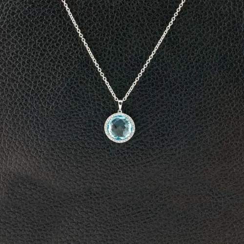 Blue Topaz &amp; Diamond Pendant