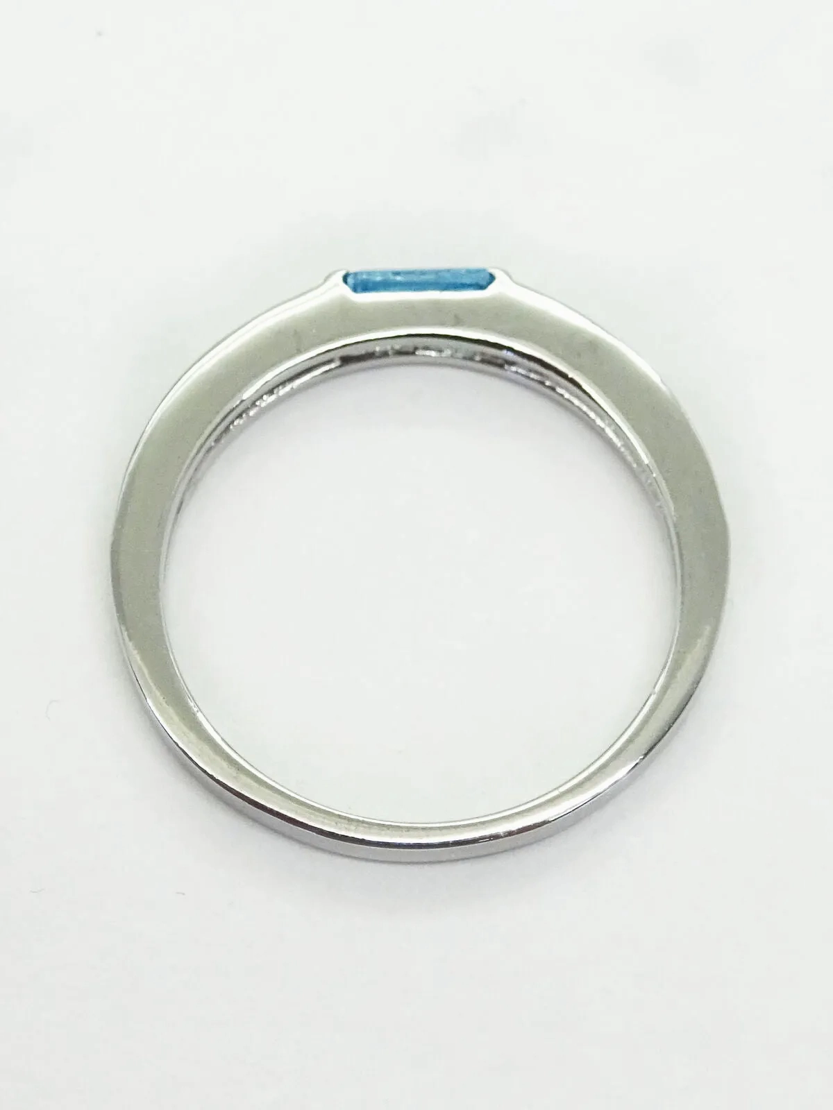 Blue Topaz Baguette Thin Stackable Band Ring Size 7.5 Rhodium Plated