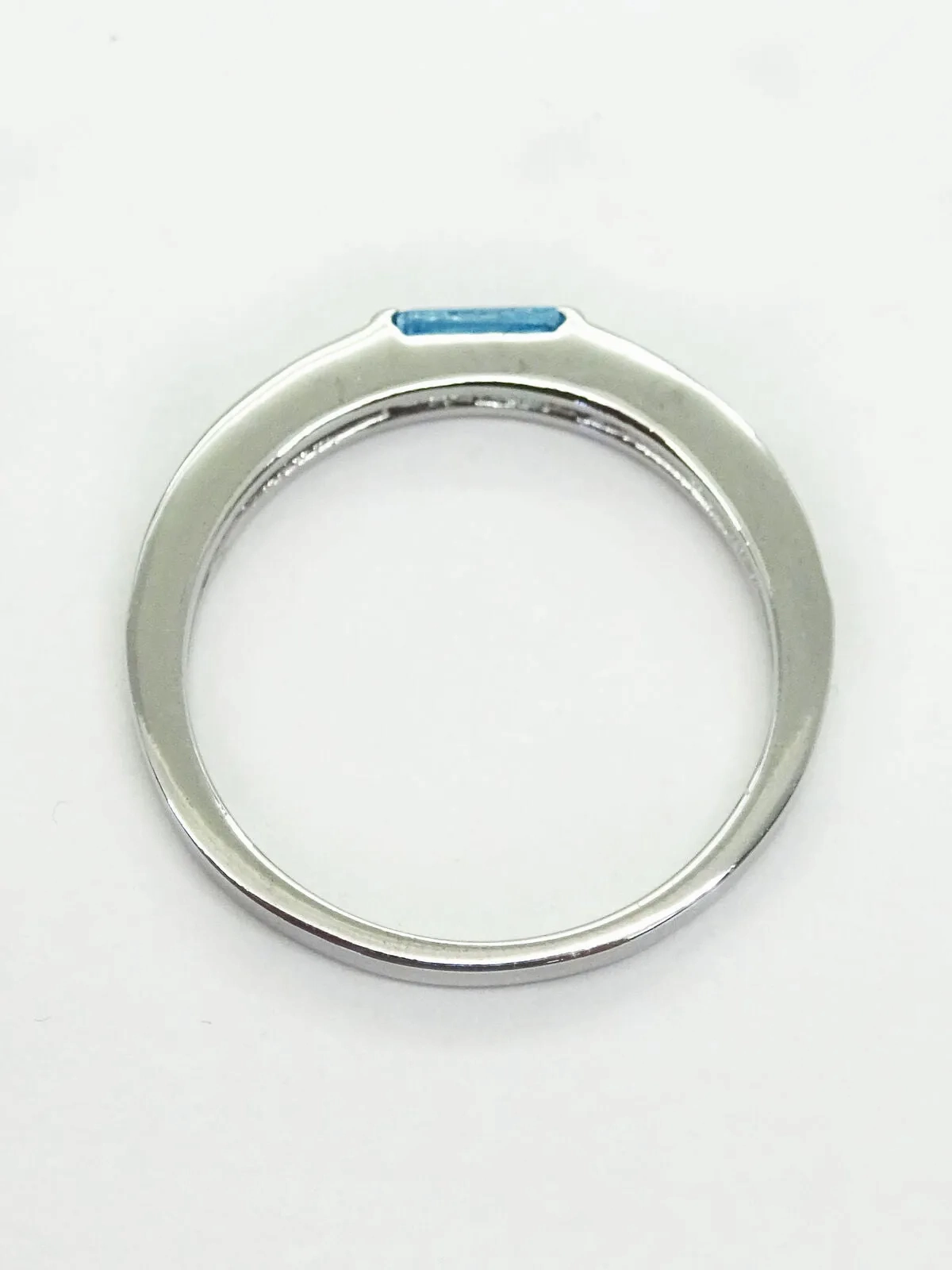 Blue Topaz Baguette Thin Stackable Band Ring Size 7.5 Rhodium Plated