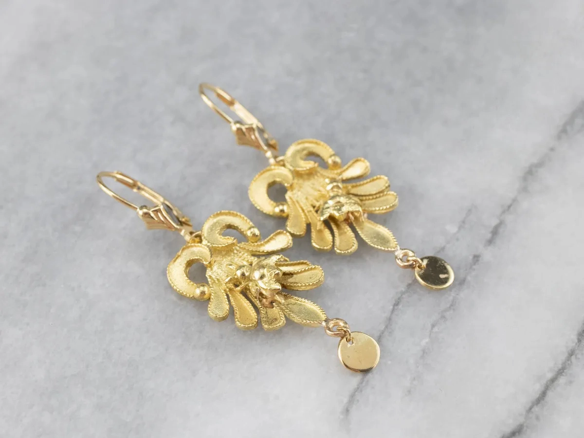 Botanical Bee Gold Drop Earrings